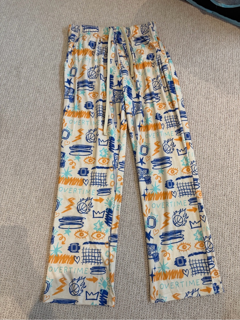 Men's Cream PJ Pants with Blue & Orange Graphic Print